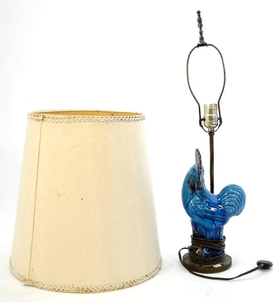 Blue Glaze Chinese Export-Style Cockerel Lamp, 23 1/2". (1 of 2)