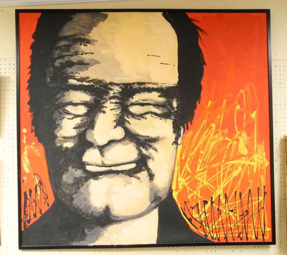 Acrylic on Canvas Signed Glauco Rivera, 52 1/4" x 56 3/4", "Arrugando La Cara". (1 of 1)