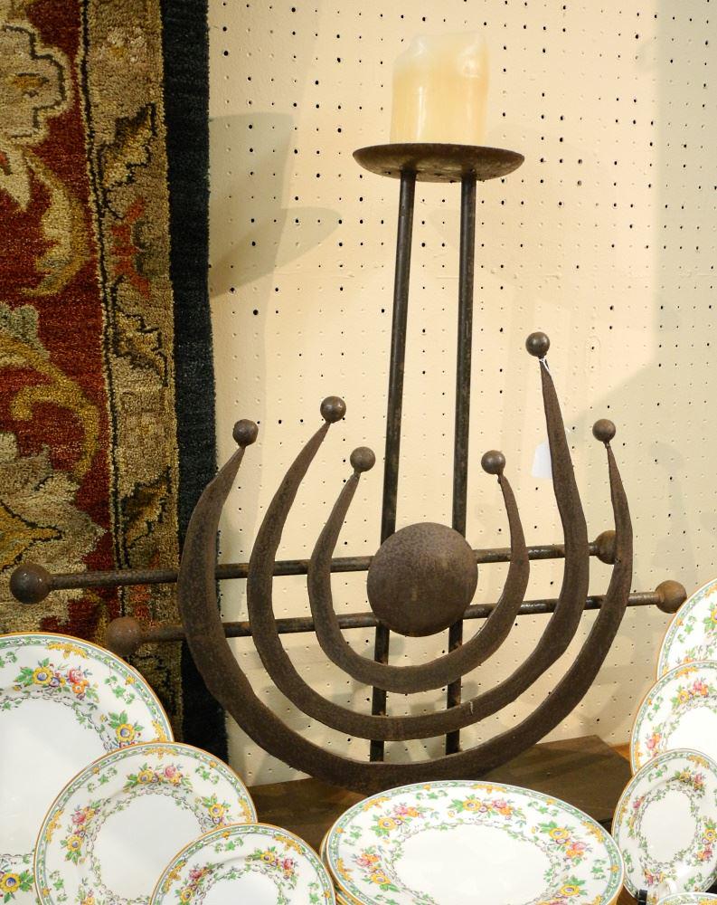 Wrought Iron Candlestick with Sculptural Elements, 30" High. (1 of 1)