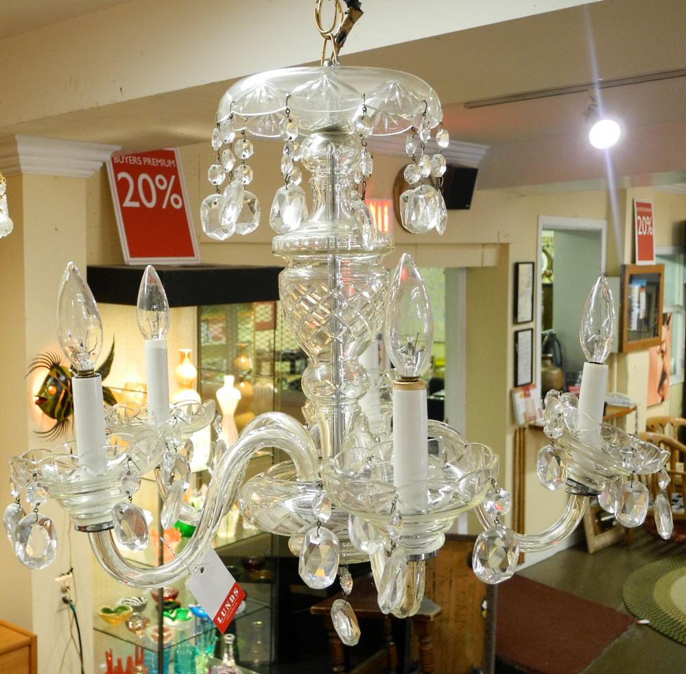 5 Branch Cased Crystal Chandelier, 16 1/2" x 20" Diameter. (1 of 2)