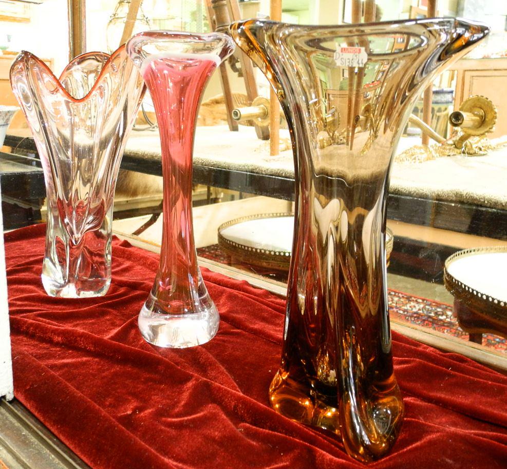 3 Crystal Vases, One Signed Flugston, Largest 12 3/4". (1 of 1)