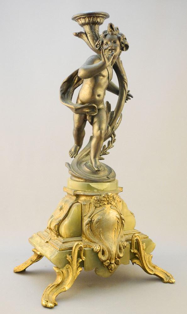 Louis XV-Style Onyx & Gilt Metal Lamp Base, 16 1/2" High. (1 of 4)