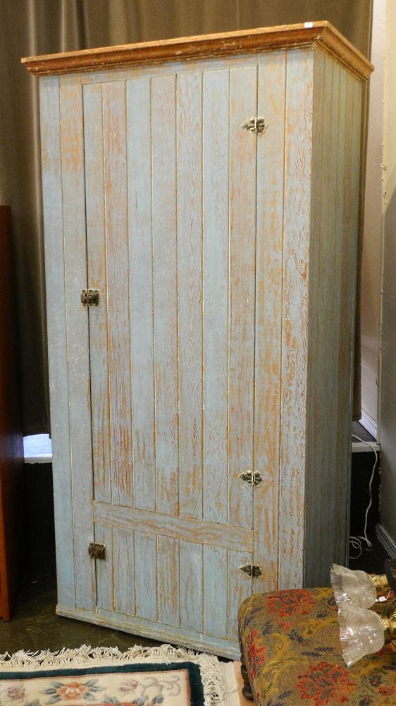 Blue Painted Pine Cupboard, 73 3/5" High. (1 of 2)