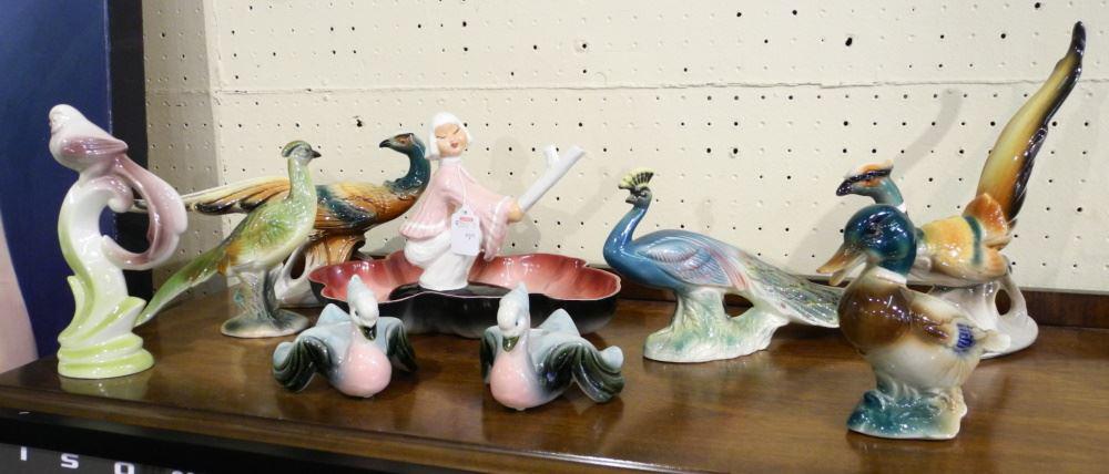 10 Pieces of California-Style Pottery Birds/ Figures/ Dish, 3 1/2" - 10 1/4" High. (1 of 1)