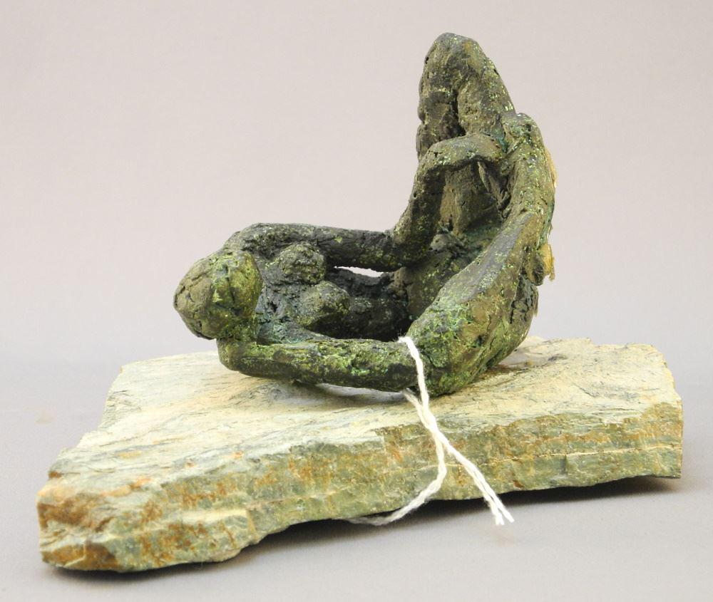 Bronze Figure Signed Mark with Stone Base (detached/ adhesives noted) approx. 4 3/4 x 7 3 (1 of 3)