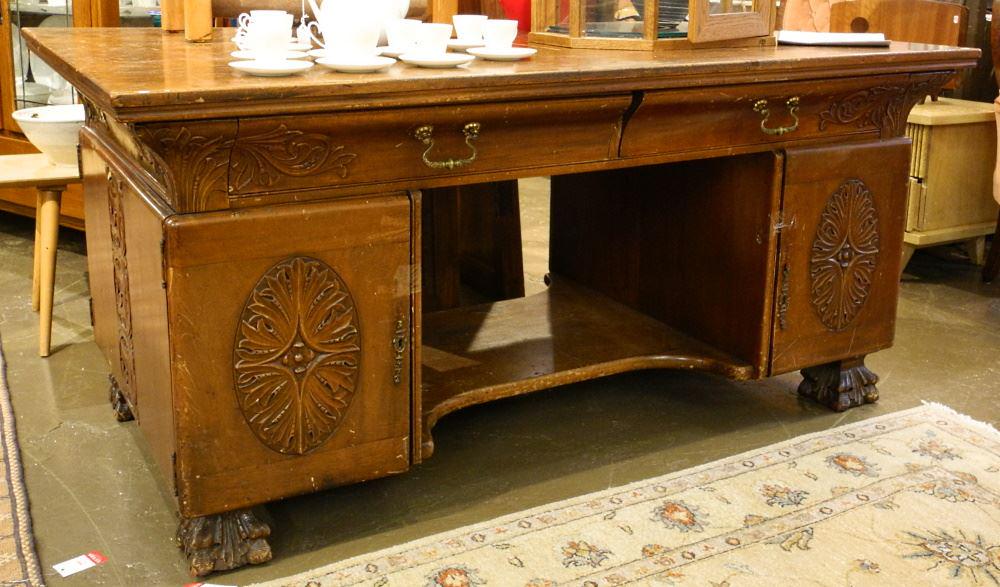Mahogany Paw Foot Partner's Desk, 64" Wide, as Found. (1 of 2)