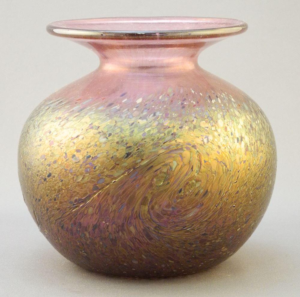 Art Glass Vase, Base Faintly Signed, 4 3/4" High. (1 of 3)