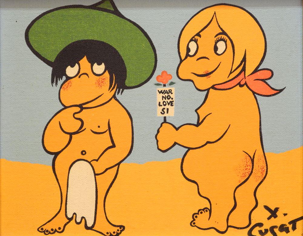 Oil on Board Signed X.(Xavier) Cugat , 8" x 10", "Make Love Not War". (1 of 4)