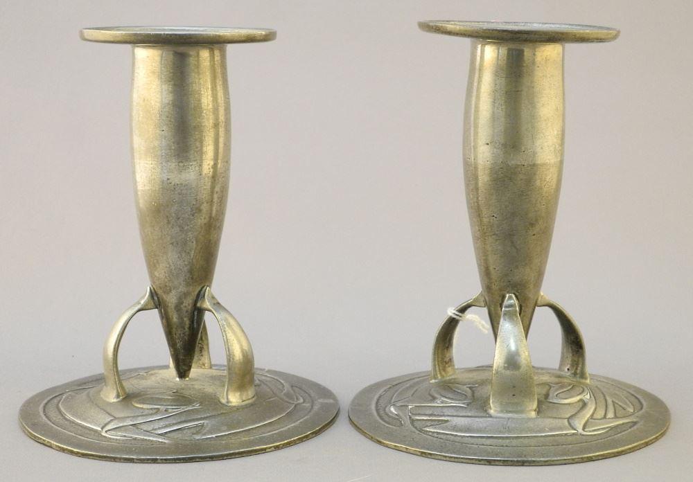 Pair of Tudric Pewter Candlesticks, Model 0221, 5 1/2" High. (1 of 2)