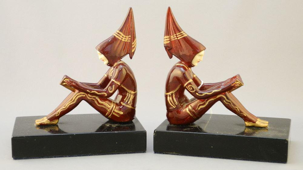 Pair of Literary Girl Jester Bookends, 5 1/2" x 3 1/4" x 5". (1 of 2)