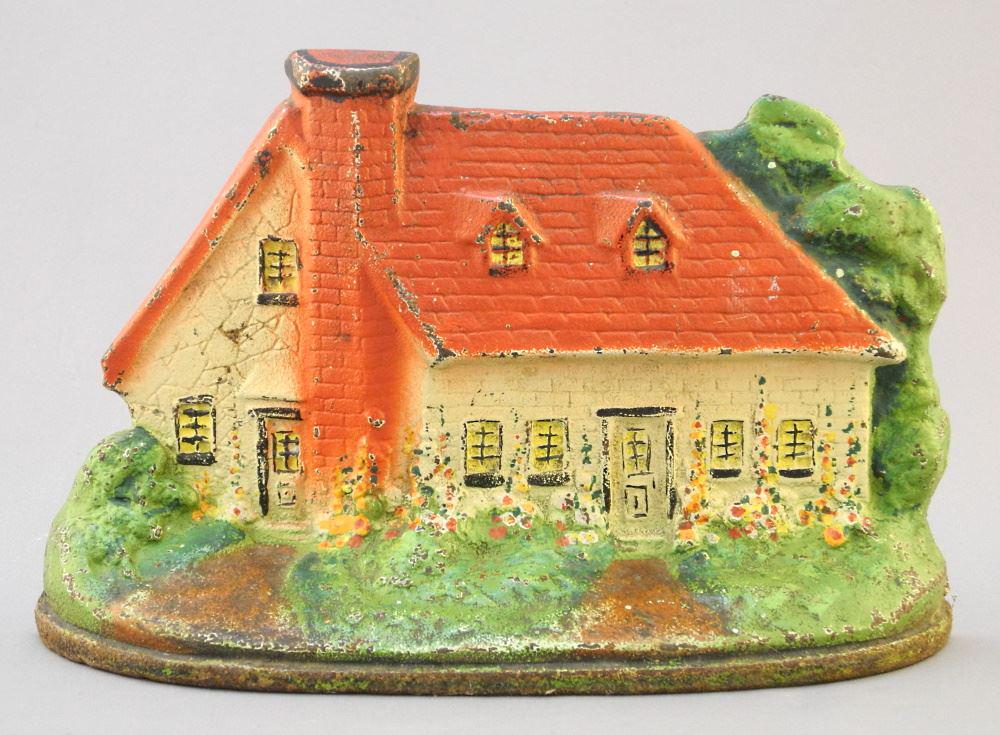 Antique "Cottage" Cast Iron Enameled Door Stop, 9" Wide.: Antique "Cottage" Cast Iron Enameled Door Stop, 9" Wide.