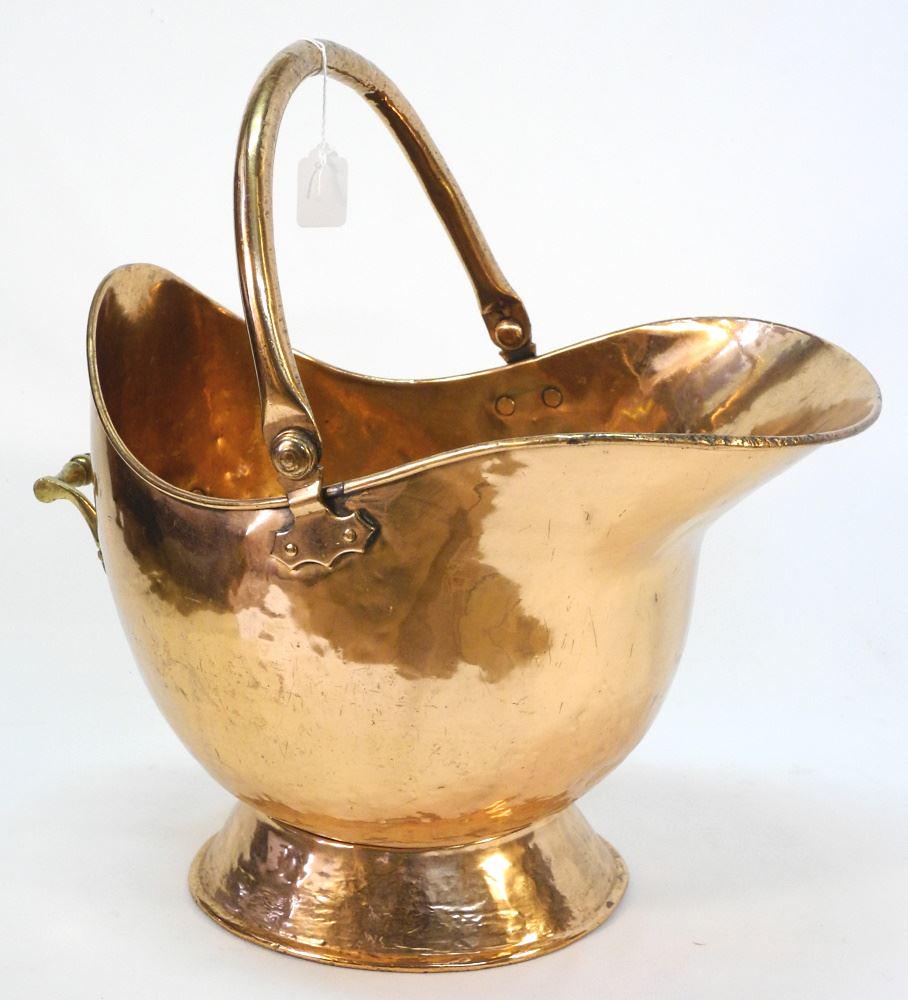 Polished Copper Coal Scuttle, Open Top with Handle, 19" x 12" x 15". (1 of 3)