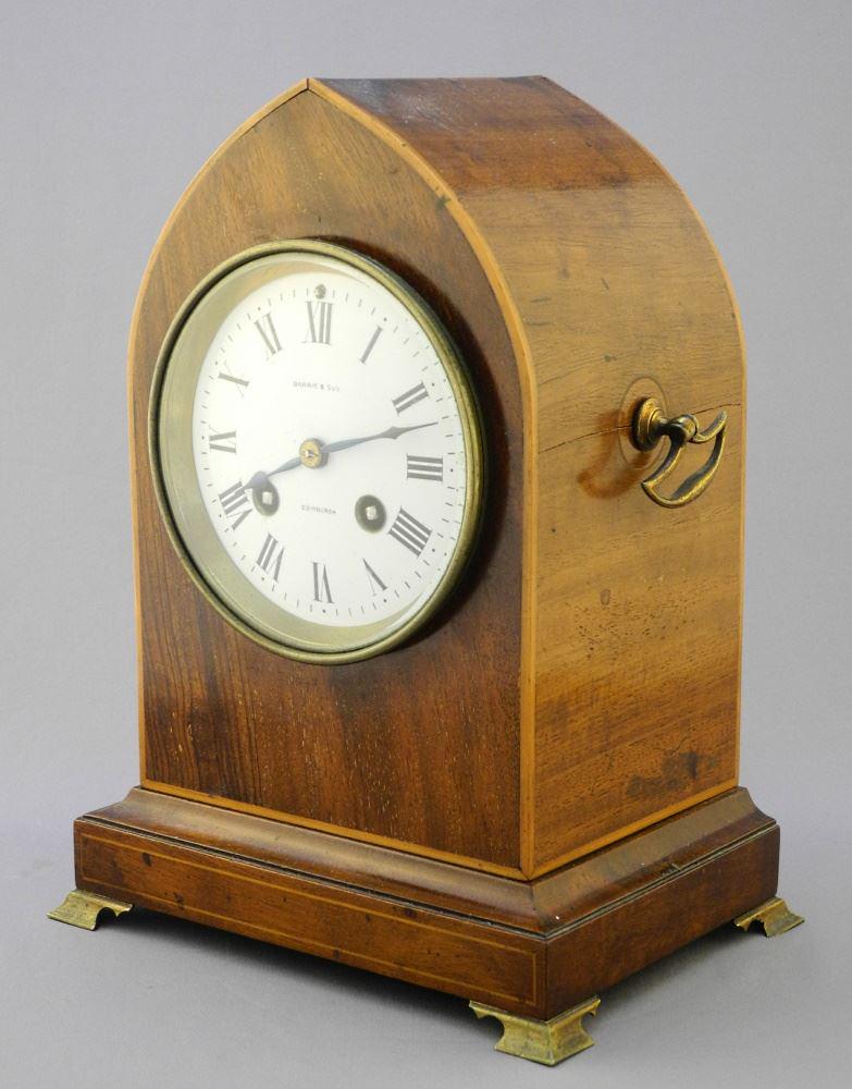Gothic Mahogany Mantle Clock Dial signed Barrie & Son Edinburgh, No Pendulum, 9 7/8" High. (1 of 8)