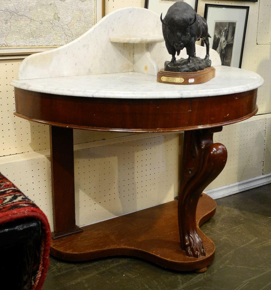 Marble Top Demilune Table, 42" Wide. (1 of 4)