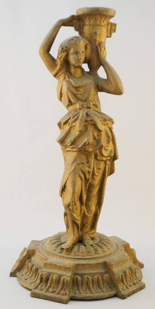 Antique Cast Iron Figural Candle Holder, 12 1/2" high. (1 of 5)
