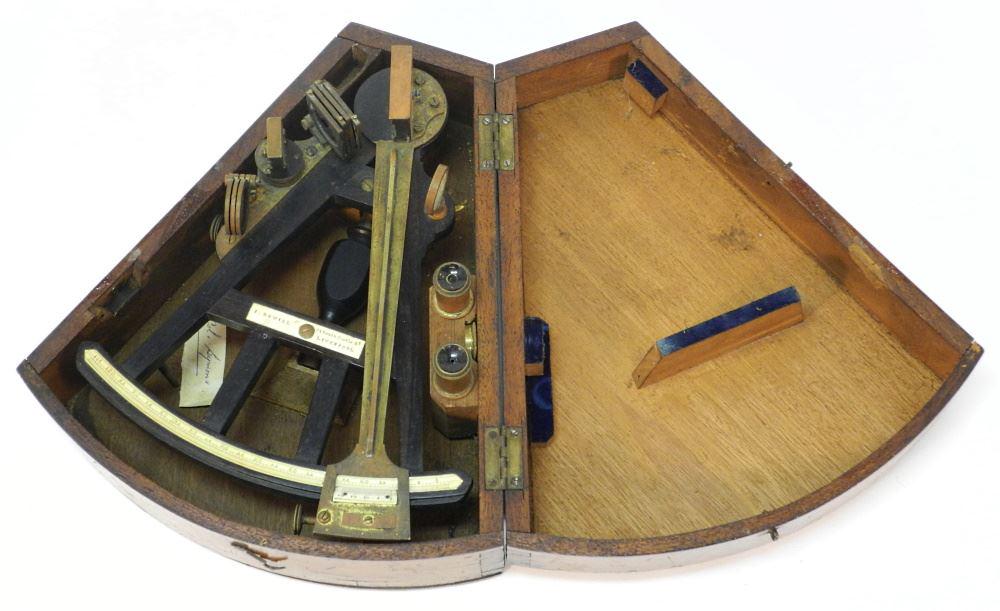 I. Sewill Liverpool Ebony & Brass Sextant in Case, Fittings Noted, No Export. (1 of 11)