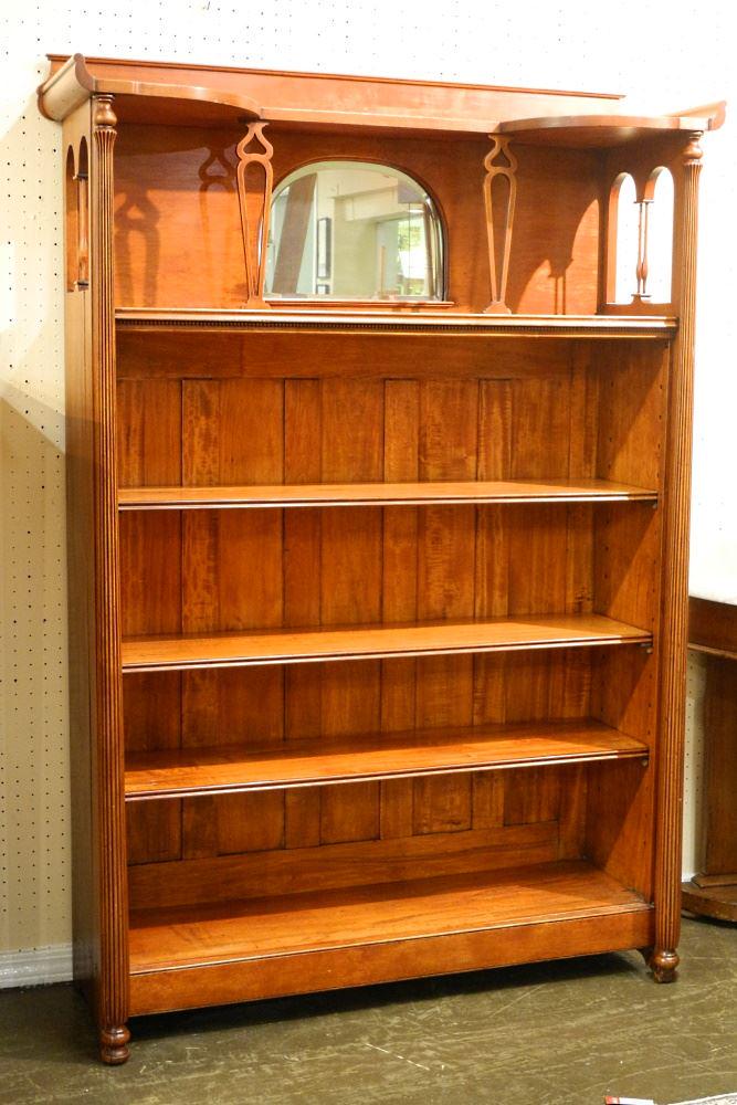19th Century Cherry Bookshelf inset with Mirror, 61" x 40" x 13 1/2". (1 of 3)