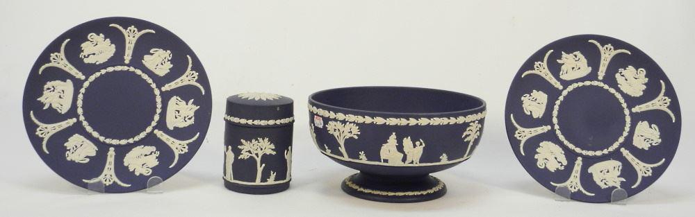 4 Pieces of Wedgwood Dark Blue Jasper Ware Bowls, 4 1/4" x 8 1/4". (1 of 4)