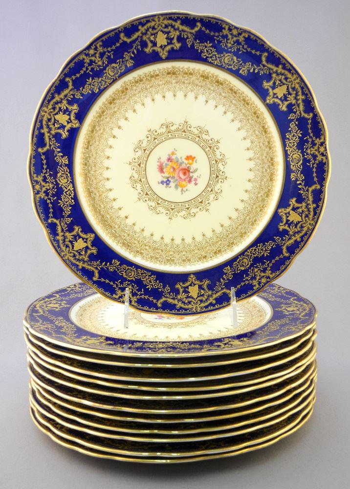 Set of 12 Cabinet Plates, George Jones, Richly Gilt with Cobalt, 10 1/2" Diameter. (1 of 8)