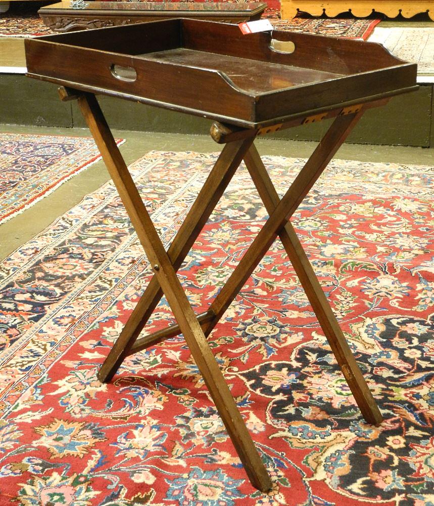 Folding Mahogany Butler's Tray Table, 32 1/4" x 28" x 17 3/4". (1 of 9)