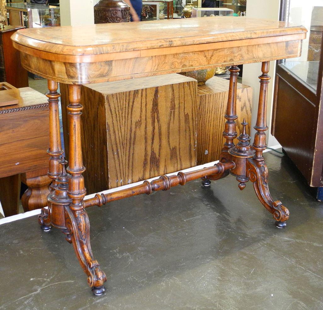 Mid-Victorian Burl Walnut Fold Over Games Table, 28" x 36 1/2" x 18 1/8" (1 of 10)