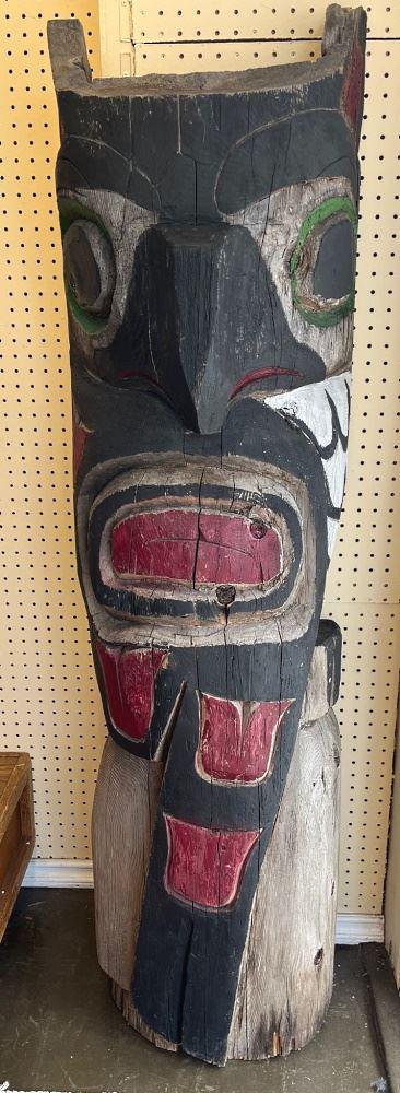 Kwagiulth Owl Totem Pole Acquired in Port Renfrew, Pacheedaht Nation, 5' High. (1 of 2)