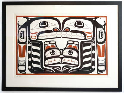 Kwagiulth Serigraph Signed Tony Hunt, 22 1/4" x 33 1/2", Untitled- Box Design.: Kwagiulth Serigraph Signed Tony Hunt, 22 1/4" x 33 1/2", Untitled- Box Design.