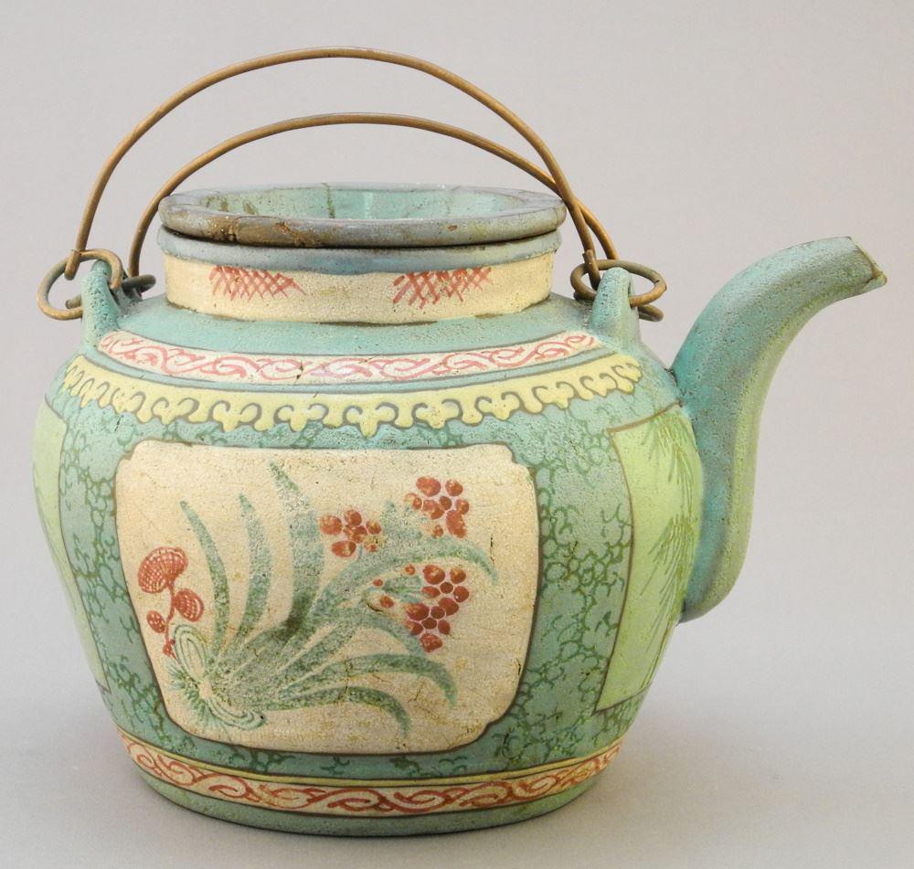 Chinese Glazed Pottery Teapot, 5 1/8" High, As Found. (1 of 4)