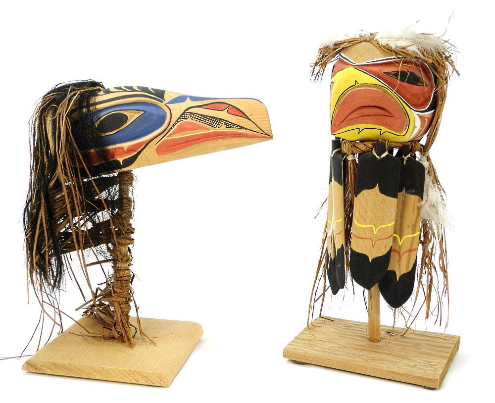2 Northwest Coast Bird Mask Carvings with Stands, 14 1/2". (1 of 3)