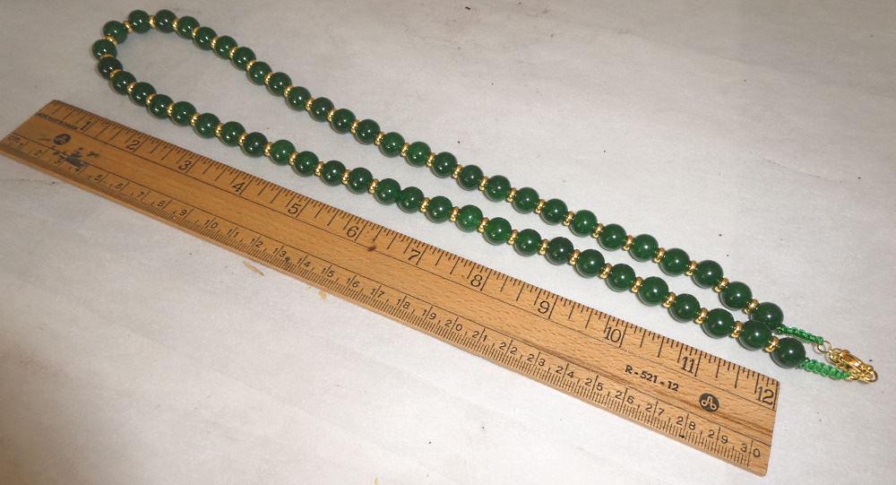 Imperial Green Jadeite Necklace with Copper Separators, 26 1/2" Length.: Imperial Green Jadeite Necklace with Copper Separators, 26 1/2" Length.