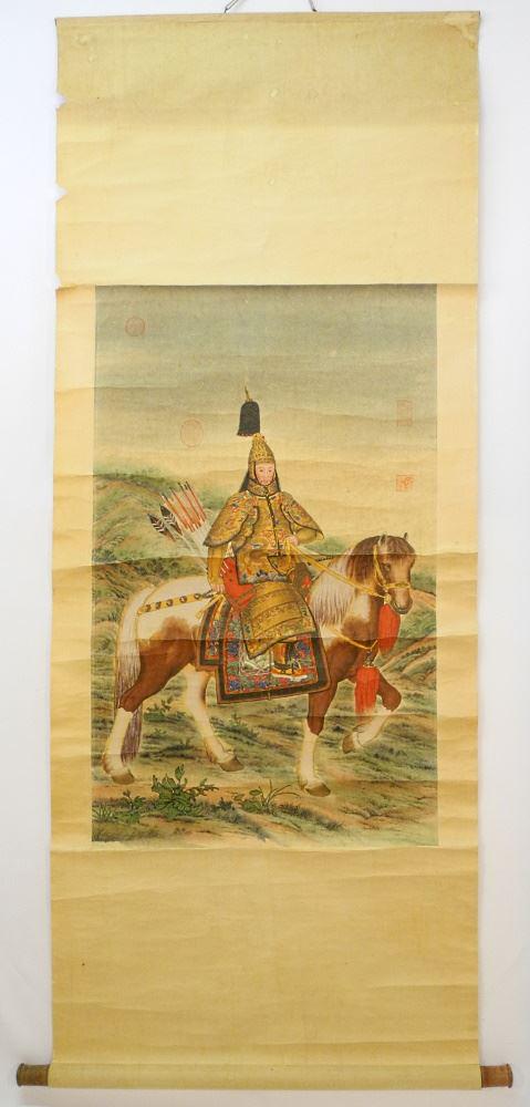 Chinese Scroll, Genghis Khan, Sight 33" x 20 3/8".: Chinese Scroll, Genghis Khan, Sight 33" x 20 3/8".