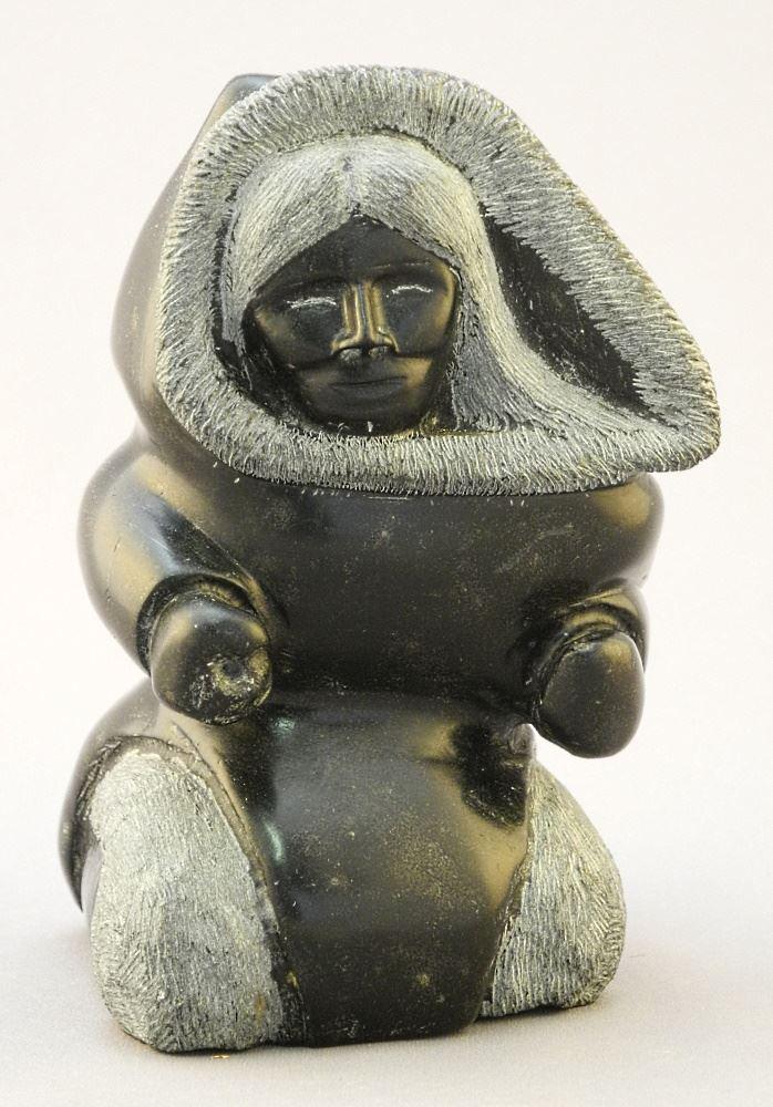 Inuit Stone Carving of a Women in Amauti, Signed with Syllabics, 5"H.: Inuit Stone Carving of a Women in Amauti, Signed with Syllabics, 5"H.