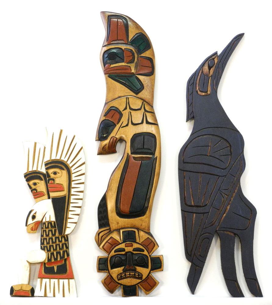 3 Northwest Coast Carvings, largest 21" high. (1 of 2)