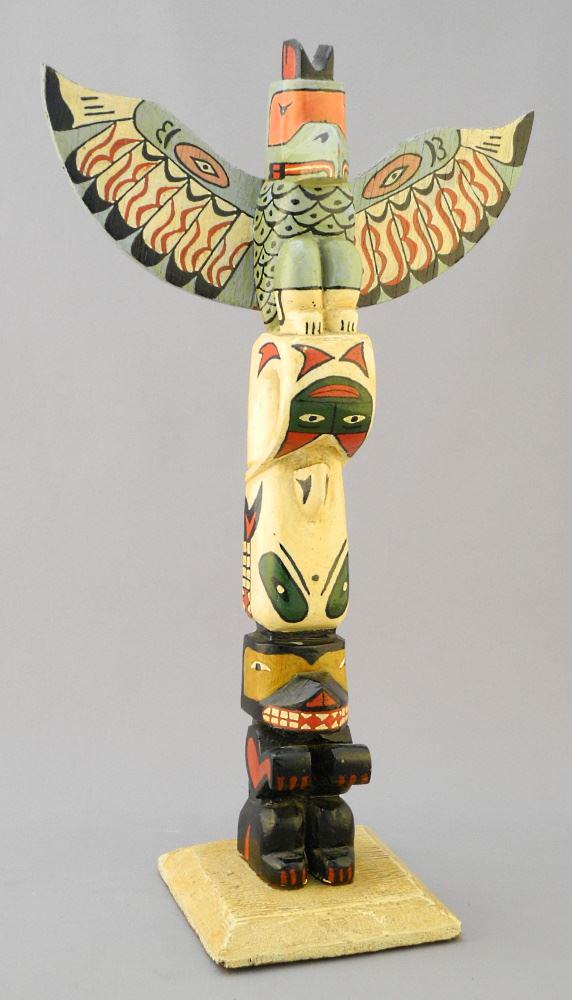 Kwagiulth Model Totem Pole, 13 5/8" High. (1 of 3)