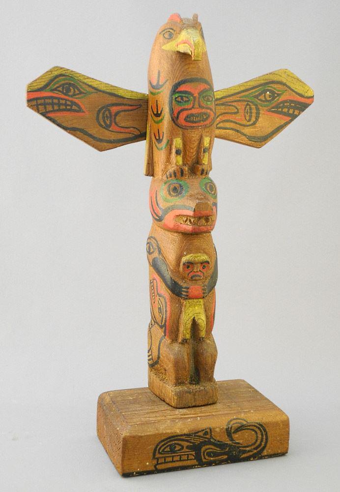 North Vancouver Totem Pole, Signed Ed Charley, 12 5/8" High.: North Vancouver Totem Pole, Signed Ed Charley, 12 5/8" High.