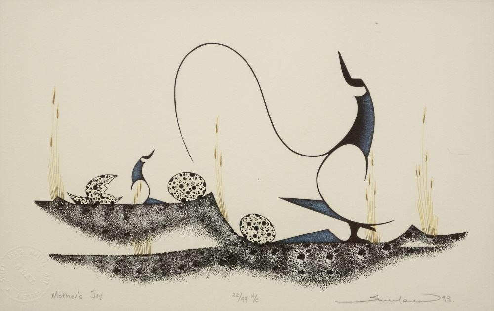 First Nations Print Signed Sweet Pea 1993, 9 5/8" x 15", "Mother Joy", 22/99, H/C. (1 of 3)