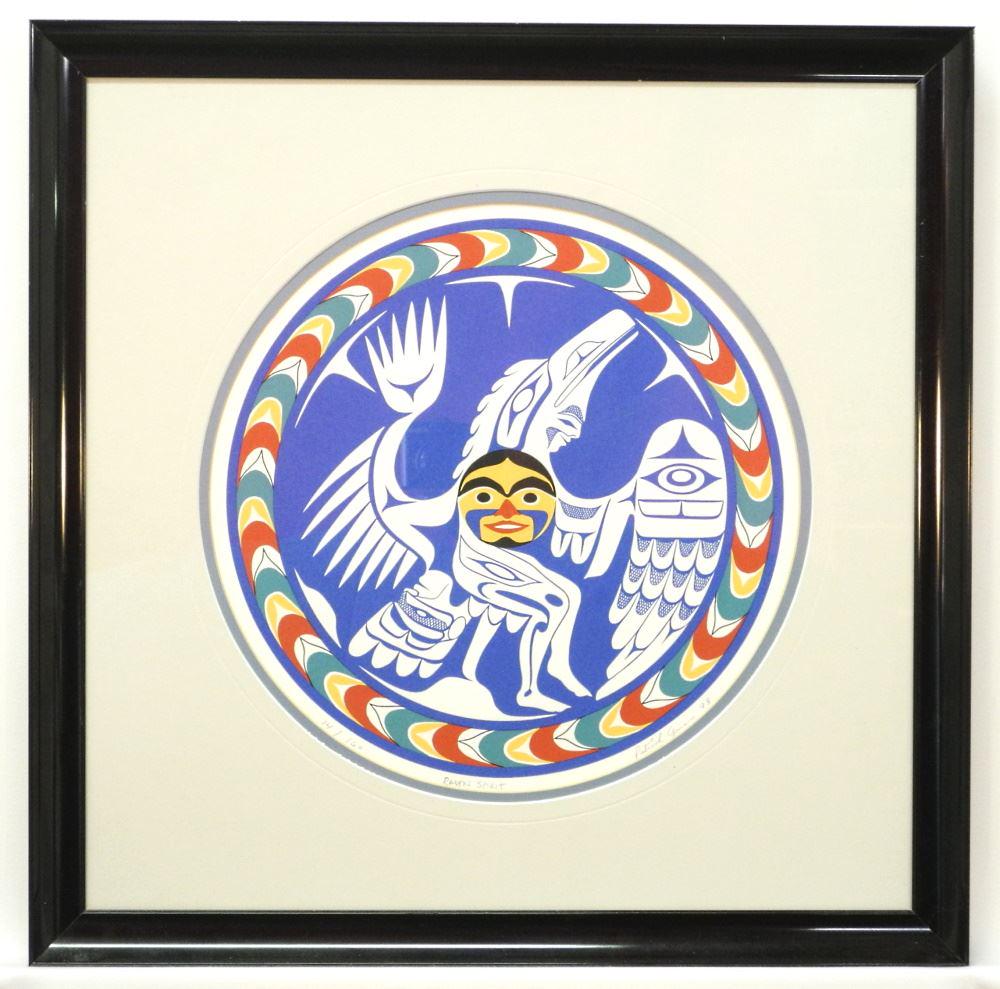 Serigraph Signed Patrick Amos 1998, 12 1/2" Diameter, "Raven Spirit".: Serigraph Signed Patrick Amos 1998, 12 1/2" Diameter, "Raven Spirit".
