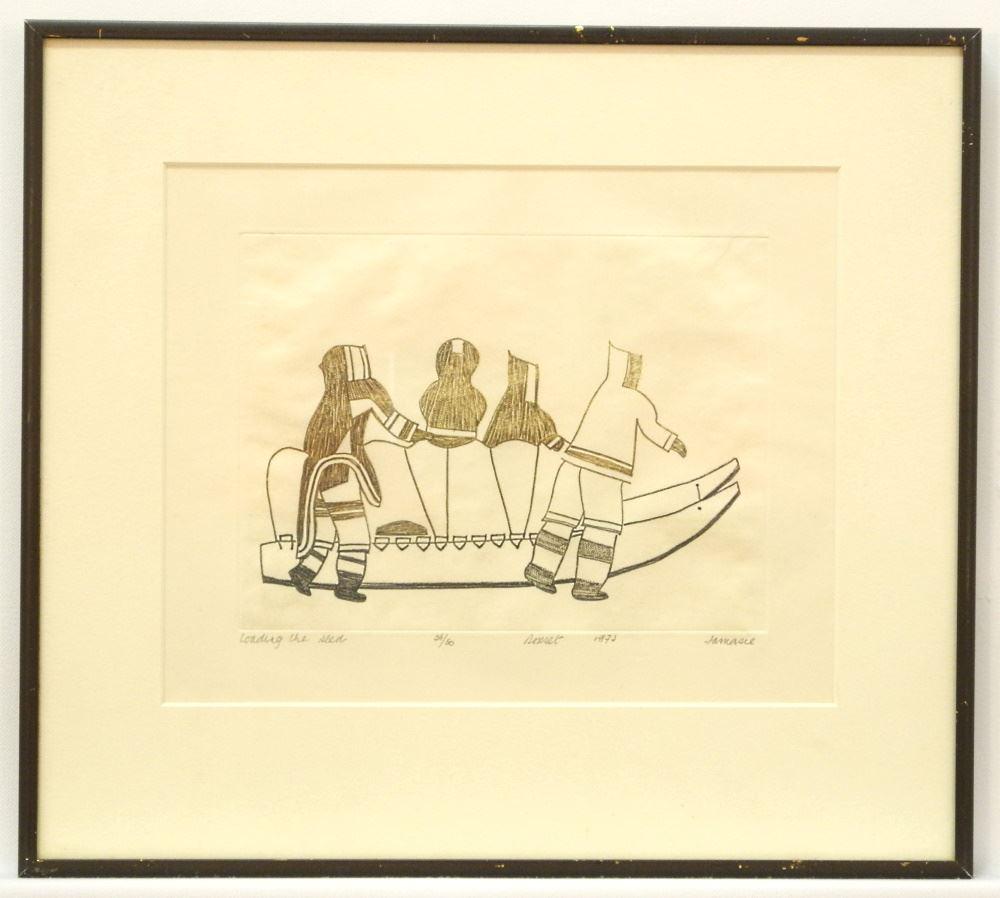 Engraving Signed Jamasie (Teevee), 8 x 10", "Loading the Sled", #26/50: Engraving Signed Jamasie (Teevee), 8 x 10", "Loading the Sled", #26/50