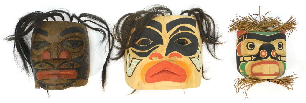 3 Northwest Coast Masks - one signed Gordon Elliot 2006 & other Gilbert Dawson, "Beaver". (1 of 2)