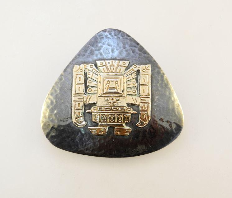 18K Gold & Silver Peruvian Old Cuzco Incan God Pendant/ Brooch.: 18K Gold & Silver Peruvian Old Cuzco Incan God Pendant/ Brooch.
