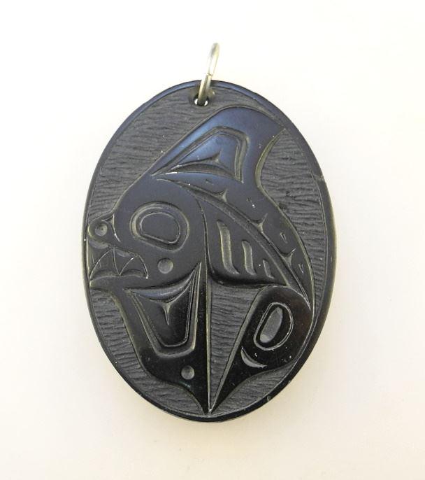 Haida Argillite Pendant Signed Denny Dixon '87, 2" High, "Killer Whale".: Haida Argillite Pendant Signed Denny Dixon '87, 2" High, "Killer Whale".