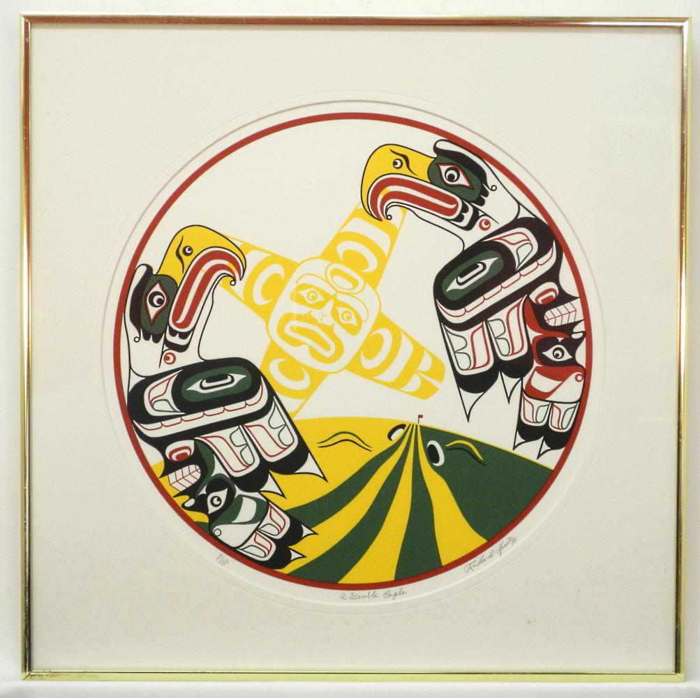 Serigraph Signed Richard Hunt '98, 15 1/2" Diameter, "A Double Eagle". (1 of 2)