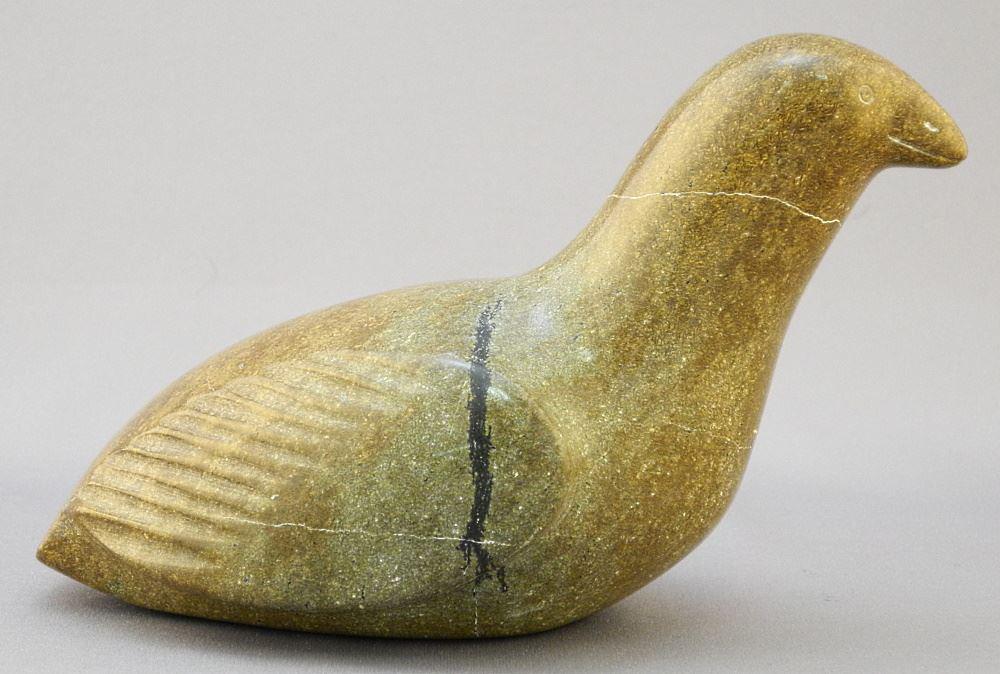 Inuit Stone Carving of a Ptarmigan, 8" Length.: Inuit Stone Carving of a Ptarmigan, 8" Length.