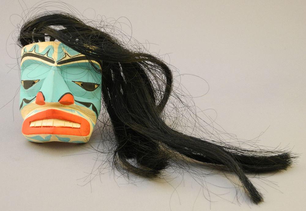 Miniature Salish "Female Portrait Mask" Signed Betty Joe, 2 3/4" High. (1 of 2)
