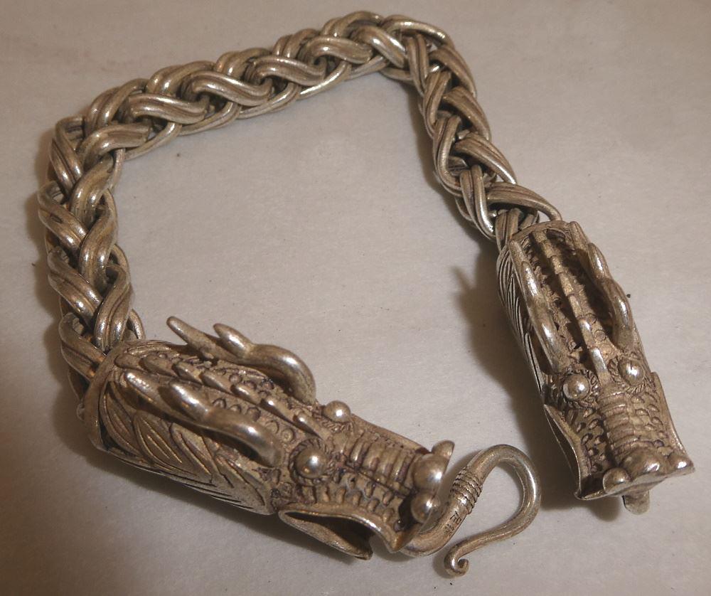 Silver Overlaid Dual Dragon Chain Bracelet, 9 1/4" Length, 20th C. (1 of 1)