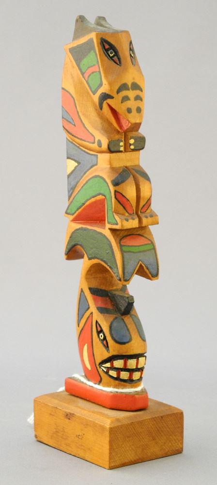 North West Coast Model Totem Pole, Signed Wilfred Ines, 6 1/2" High. (1 of 3)