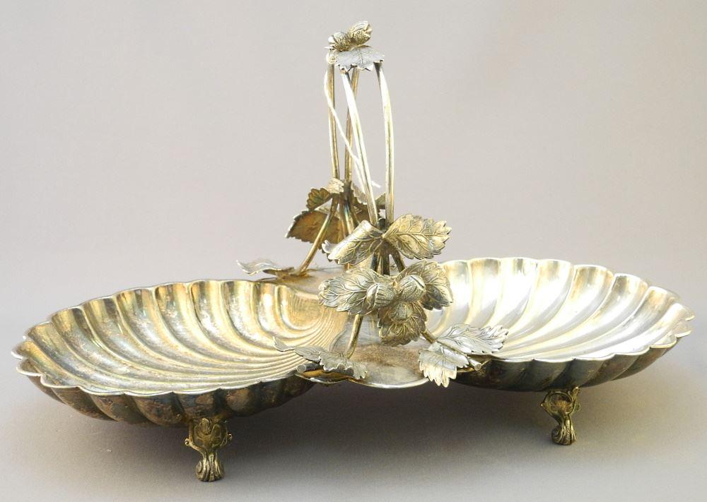 Silver Plated Nut Dish by G.H. Hulley Steffield, 14" wide. (1 of 2)