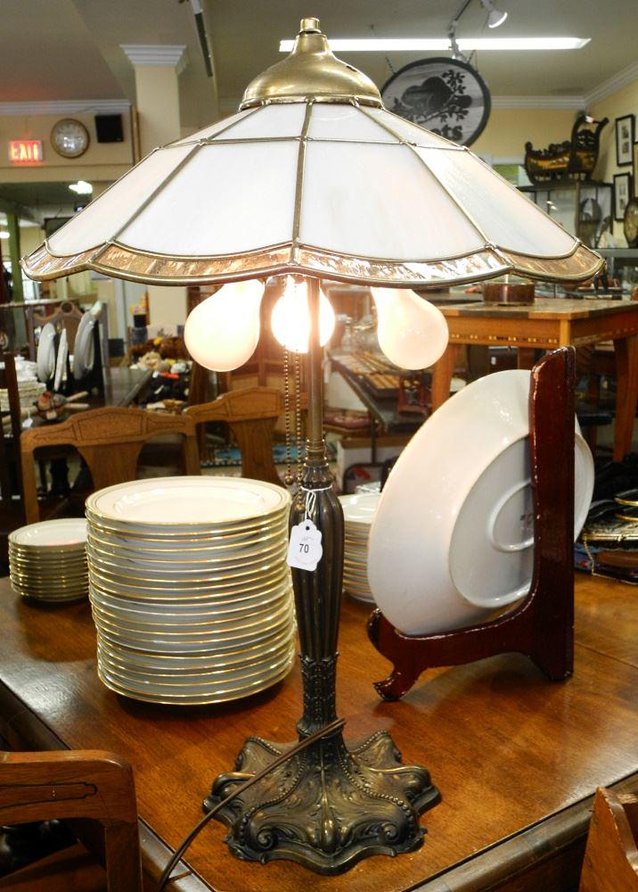 Cast Base Table Lamp with Leaded Glass Shade, 27 1/2" high. (1 of 1)