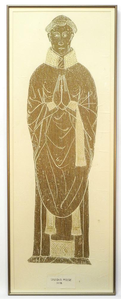 Brass Rubbing of an "Unknown Priest" Circa 1470, 38 1/4" x 13 1/4". (1 of 2)