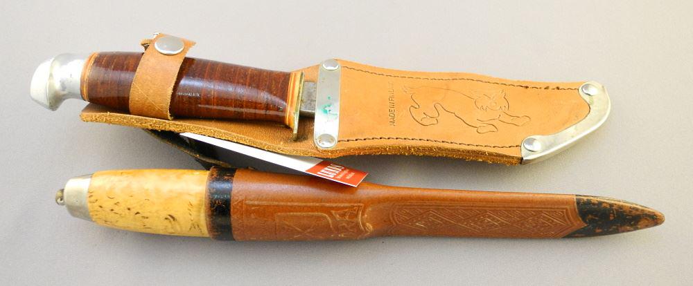 2 Scandinavian Knives: Mora Sweden (9 1/2"L) & Traditional Finland, 9 5/8"L. (1 of 2)